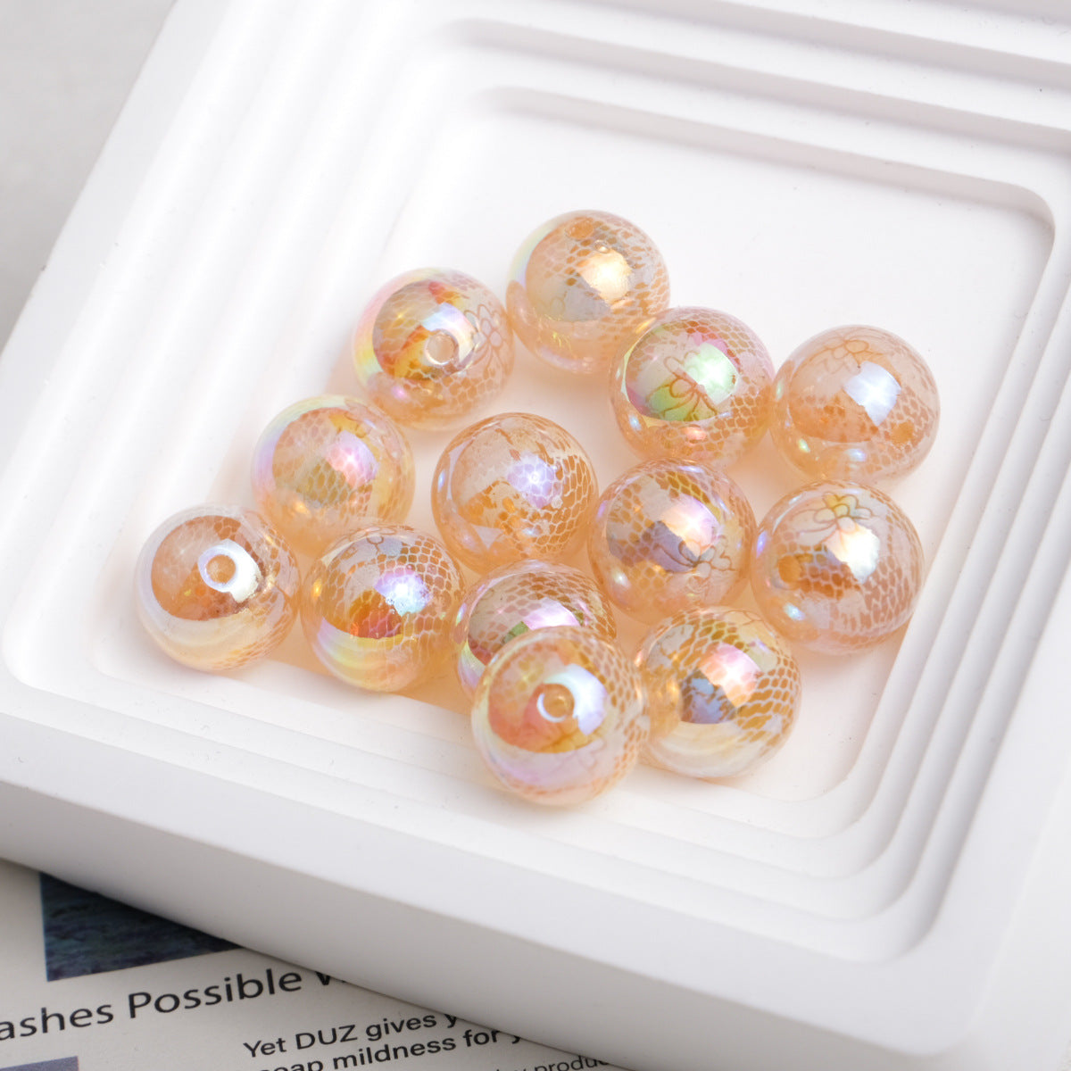 UV Plating Round Acrylic Beads 14mm Lace Printed Mixed Colors 50pcs 5