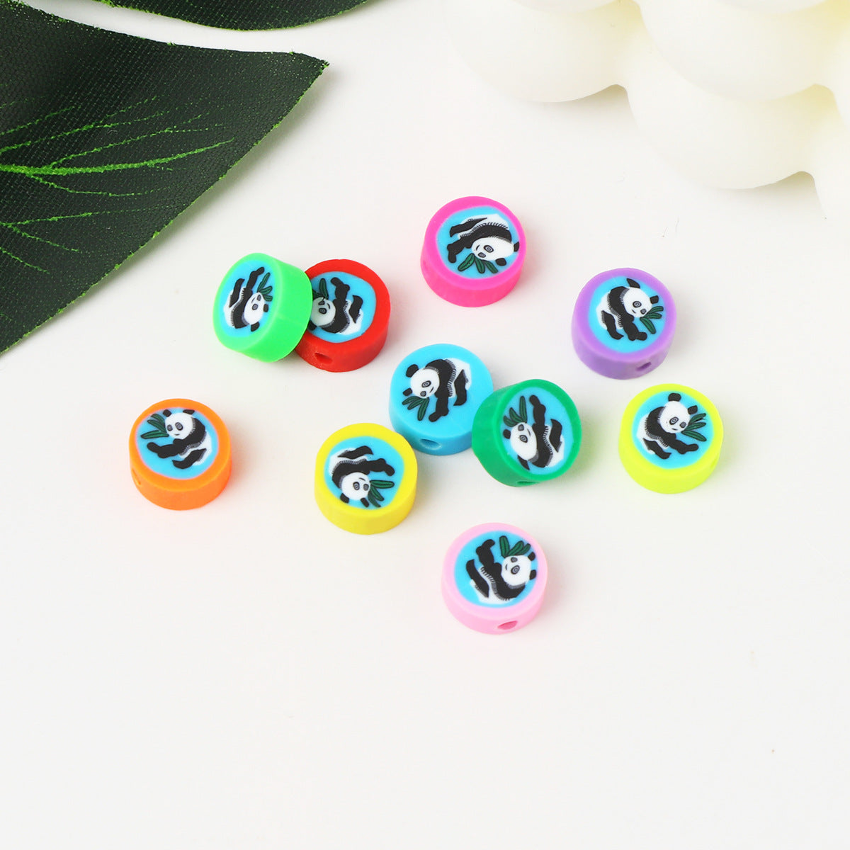 Flat Clay Beads 10mm Cute Panda Pattern Colorful Halo 100pcs 3