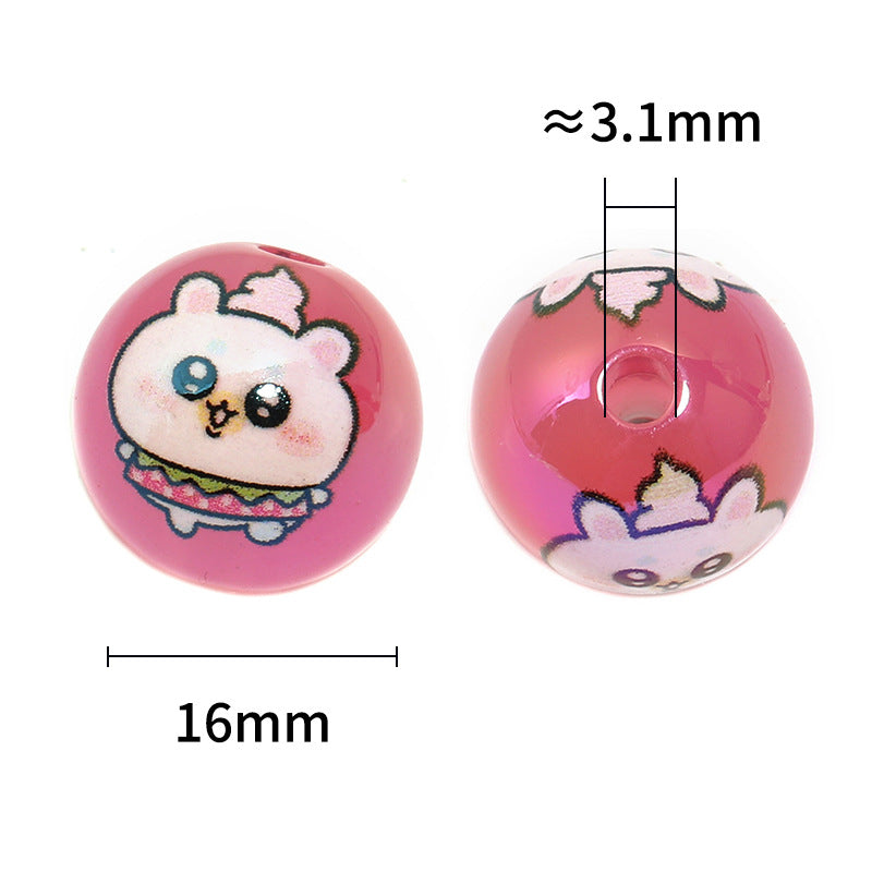 UV Plating Printed Acrylic Beads 16mm Chiikawa Cute Characters 50pcs 4