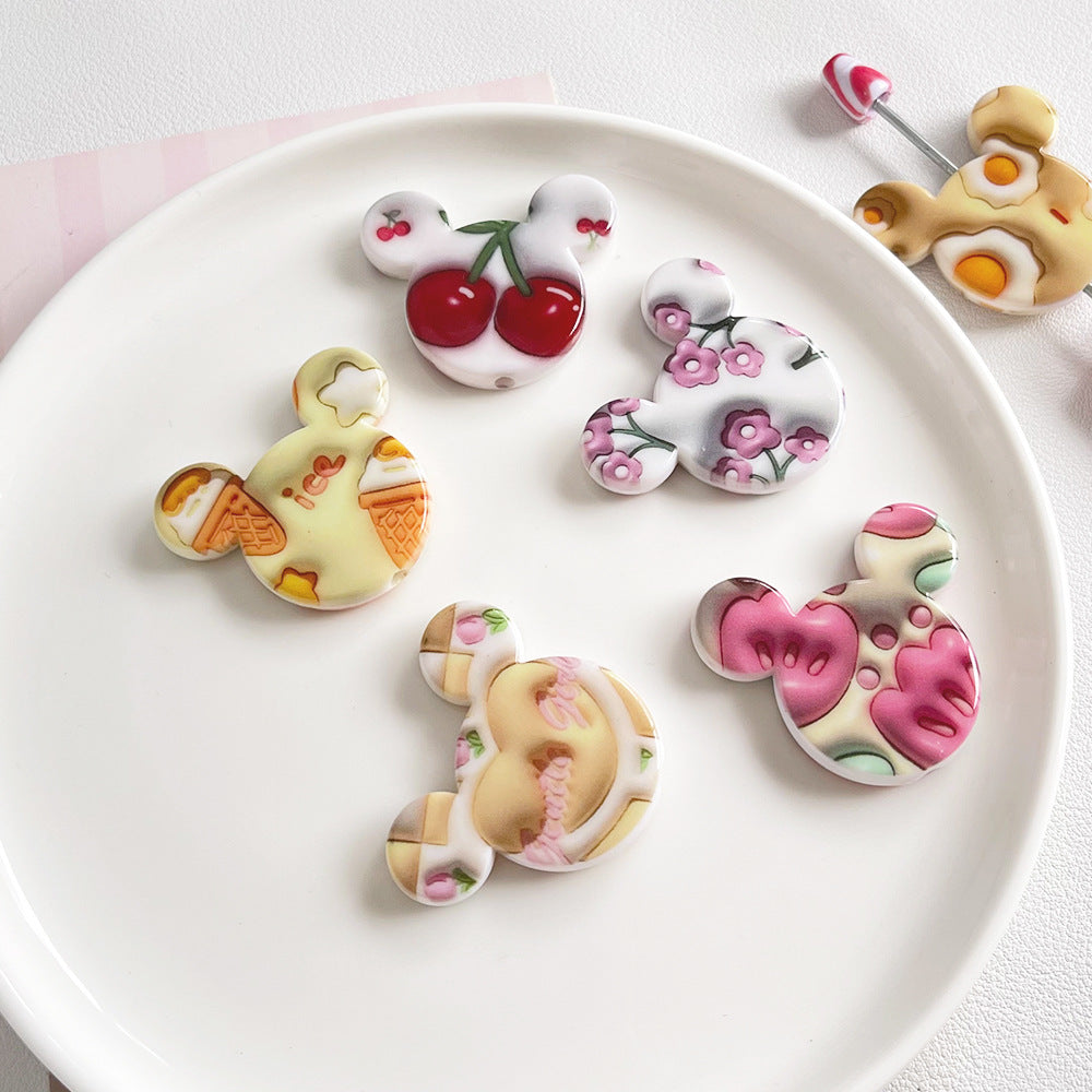 Adorable Mickey Head Acrylic Flat Beads 33x39mm Colorful Mixed 50pcs 2