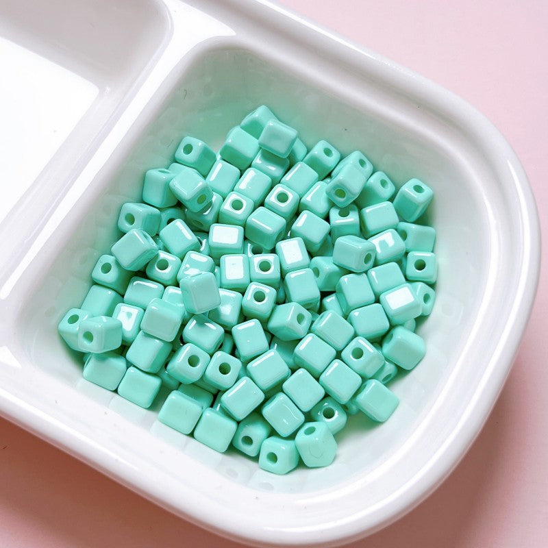 Painted Square Acrylic Beads 6mm 5mm Macaron Color Baking 30pcs 27