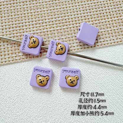 Square Teddy Bear and Luggage Metal Beads 12mm Colorful Painted 10pcs 18