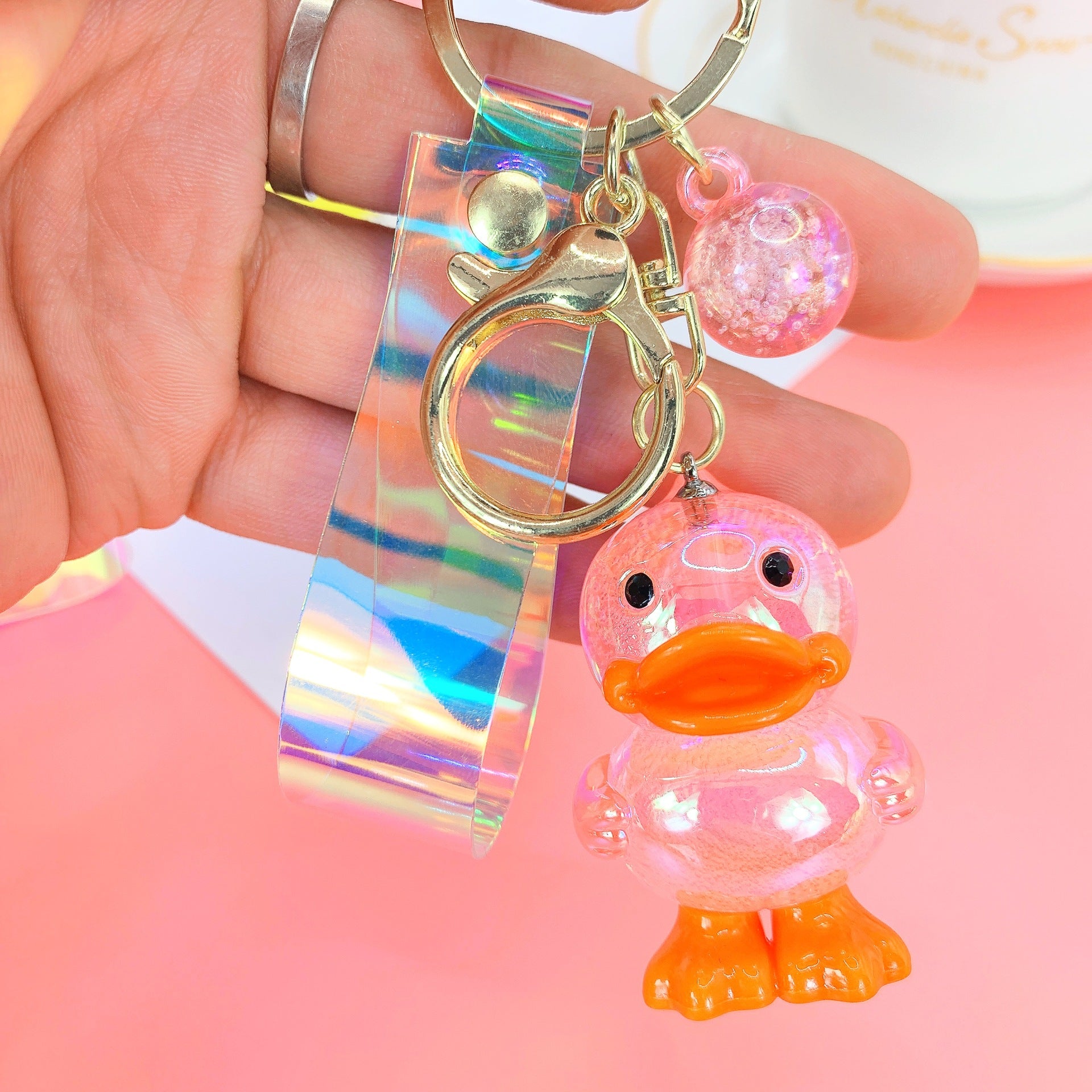 Acrylic Duck Keychain Colorful Translucent Orange Accents 4