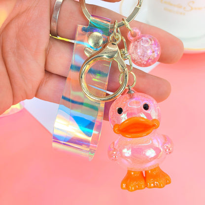 Acrylic Duck Keychain Colorful Translucent Orange Accents 4