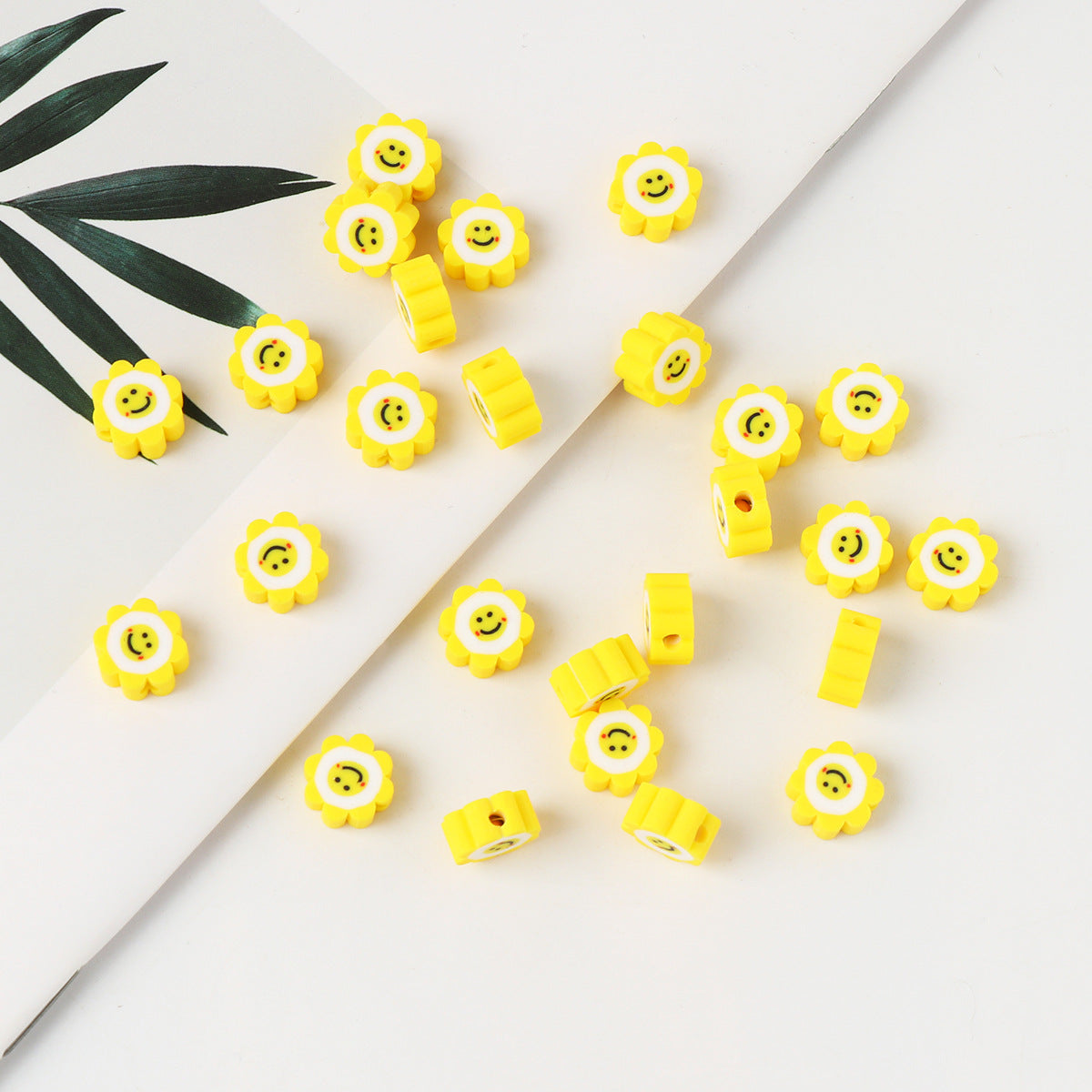 Flower Clay Beads 10mm Yellow Smiley Face Polymer 100pcs 4