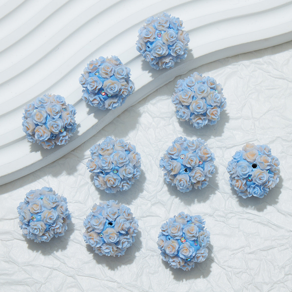Embellished Flower Cluster Clay Beads 20mm Gradient Rose 10pcs 12