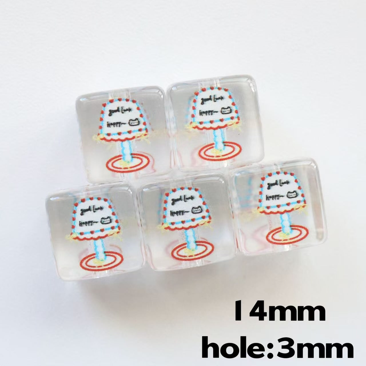 Clear Square Acrylic Beads 14mm Pastel Printed Designs 20pcs 9