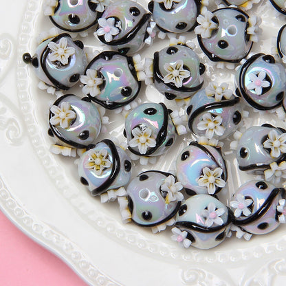 Painted Flower Acrylic Beads 16mm Round 14x18mm Square Purple Hand Painted 1pc 14