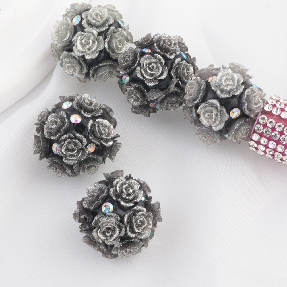 Flower Cluster Clay Beads 20mm Glitter Gothic Rose Bubblegum 10pcs 9