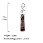 Vintage Embossed Leather Lanyard Keychain Genuine Cowhide 14cm 2pcs 4