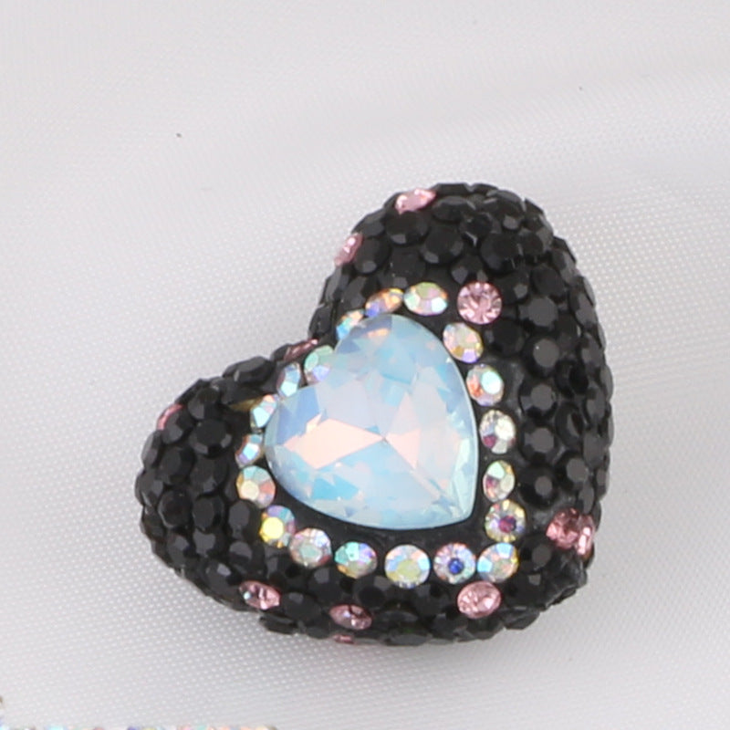 Rhinestone Heart Clay Beads 24mm Colorful Sparkling 6pcs 12