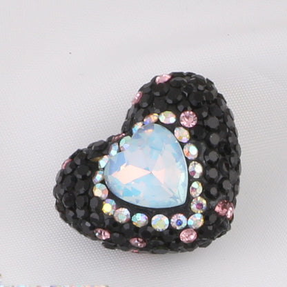 Rhinestone Heart Clay Beads 24mm Colorful Sparkling 6pcs 12