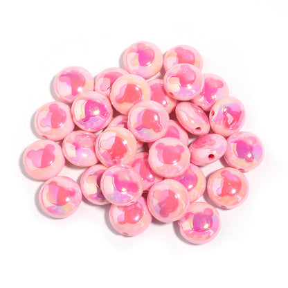 Two-Color Flat Round Bear Printed Acrylic Beads 18mm 10pcs 10