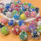 Heart Embedded Rhinestone Bubblegum Beads 16mm Acrylic 10pcs 2