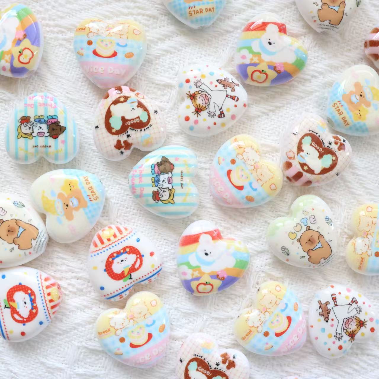 Cheerful Animal Printed Heart Acrylic Beads 25mm 20pcs 3
