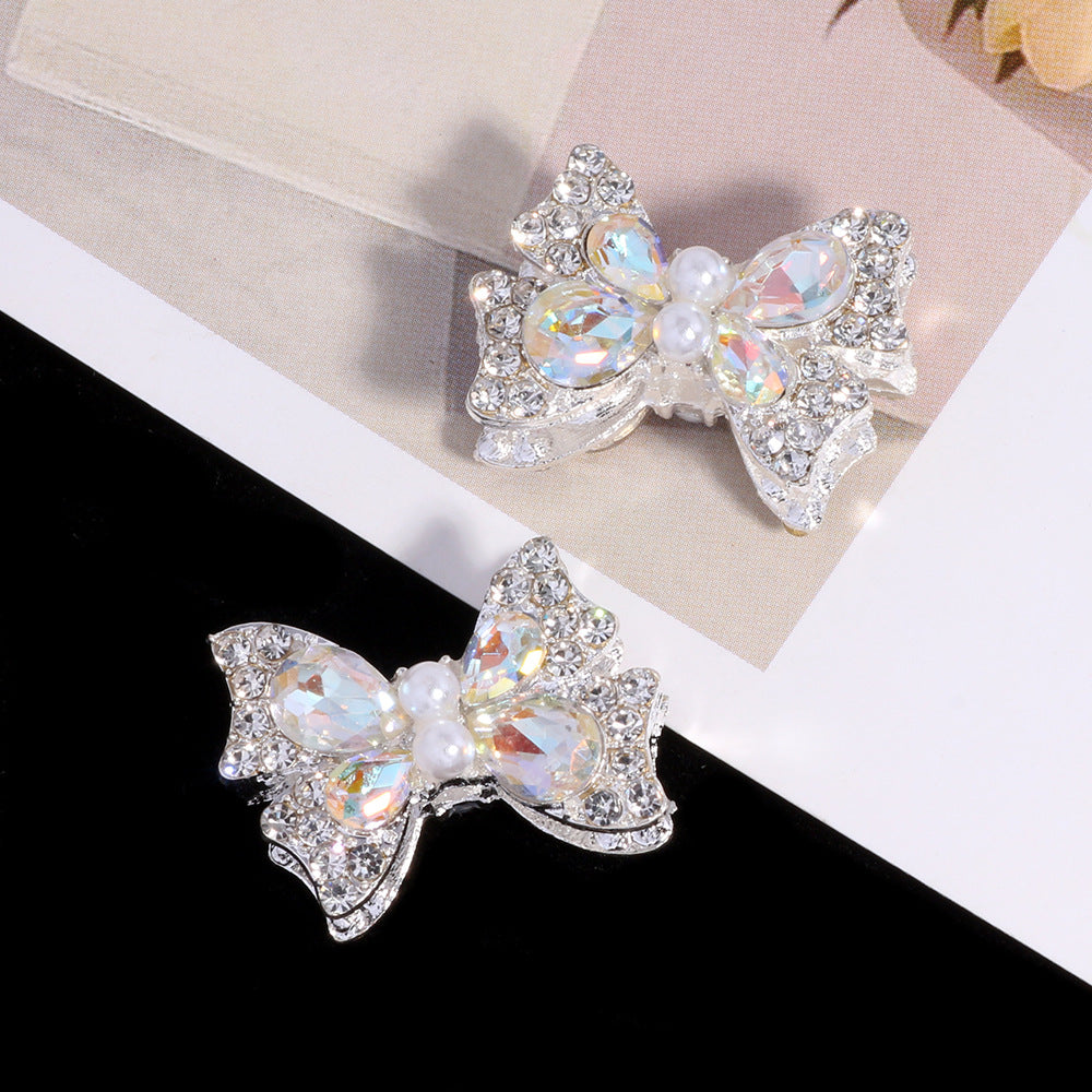 Bow Rhinestone Beads 25mm Paved Alloy Pastel Colors 6pcs 6