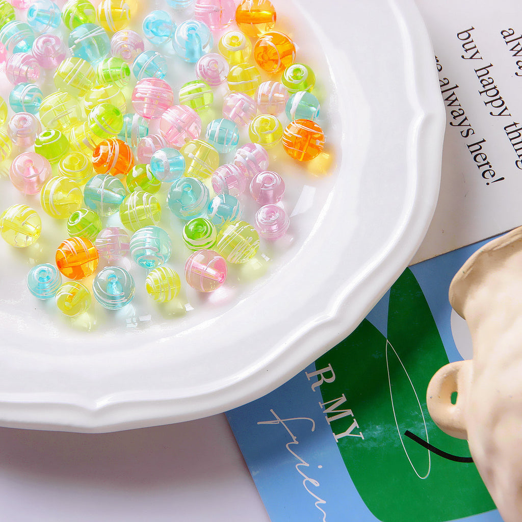 Striped Resin Beads 10/12mm Round Jelly Colors 30pcs 3