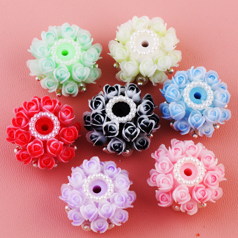 Flower Tiered Ball Resin Beads 22mm Vintage Pearl Accent 5pcs 2
