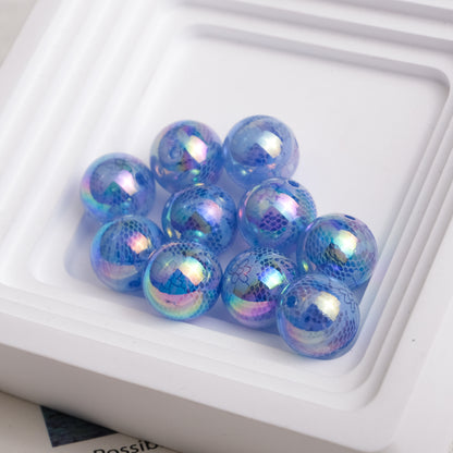 UV Plating Round Acrylic Beads 14mm Lace Printed Mixed Colors 50pcs 8
