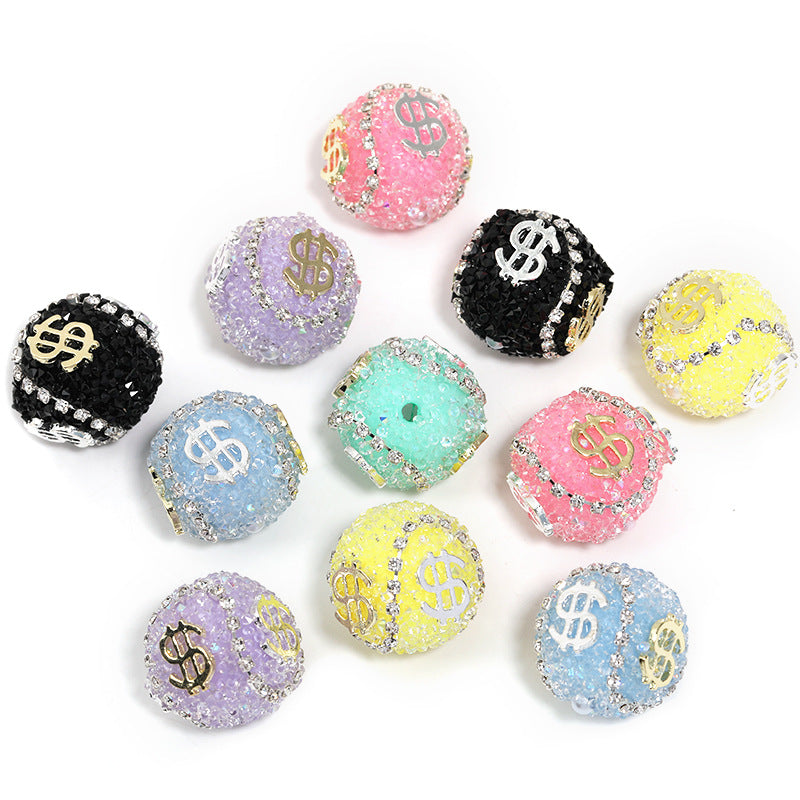 Dollar Bill Ball Rhinestone Beads 19mm Clustered Stones 5pcs