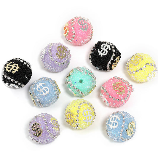Dollar Bill Ball Rhinestone Beads 19mm Clustered Stones 5pcs