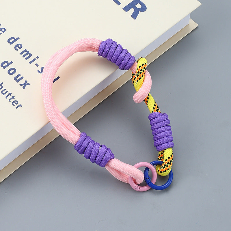 Dual Color Knotted Double Ring Phone Wristlet Keychain Nylon 3pcs 16