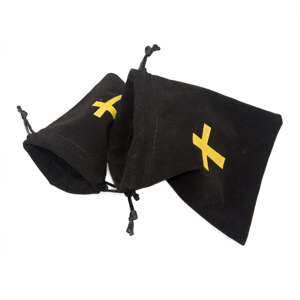 Black Velvet Drawstring Pouches with Gold Cross Pattern 10pcs 10x12cm 2