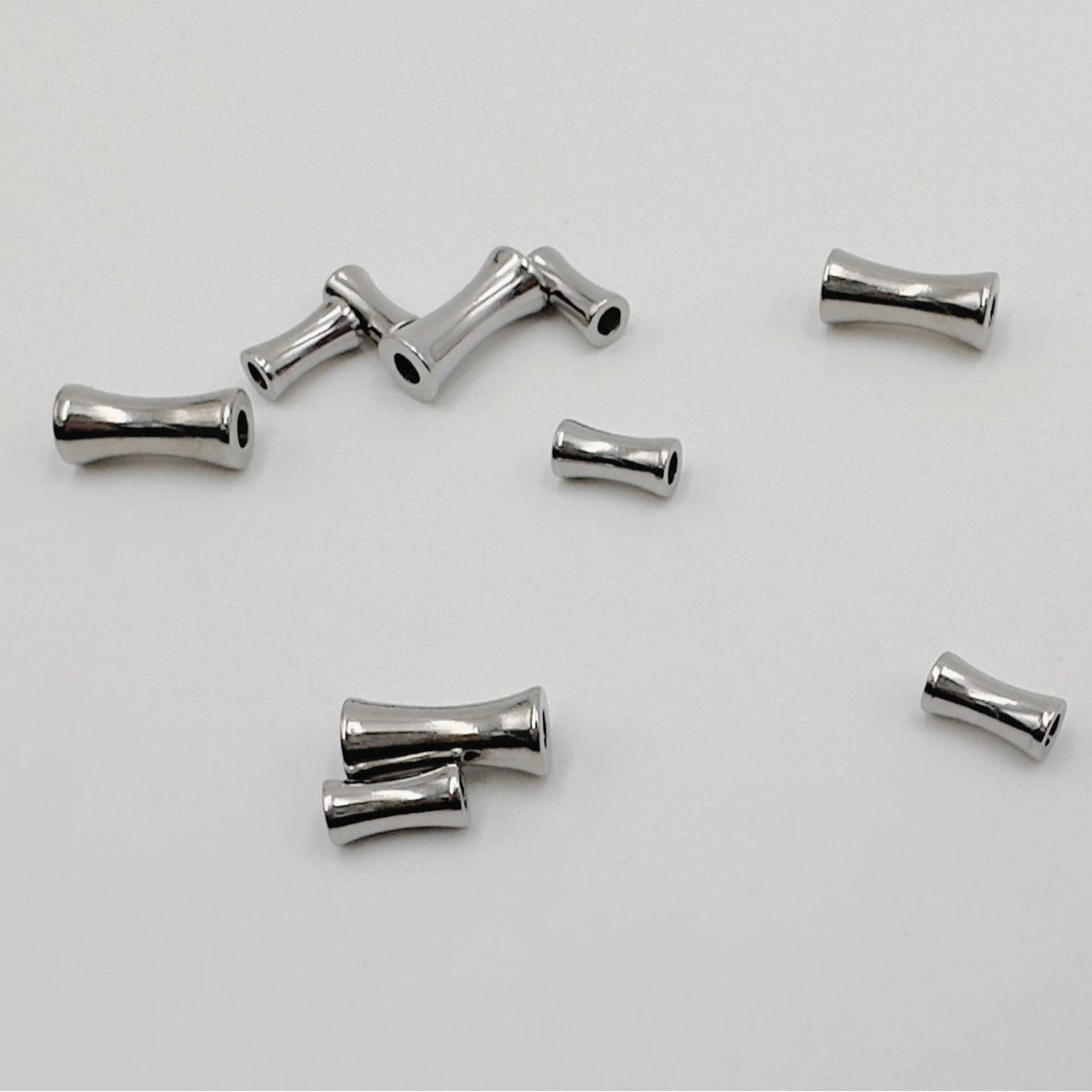 Stainless Steel Bamboo Tube Metal Beads 8mm 12mm Polished Silver 30pcs 4