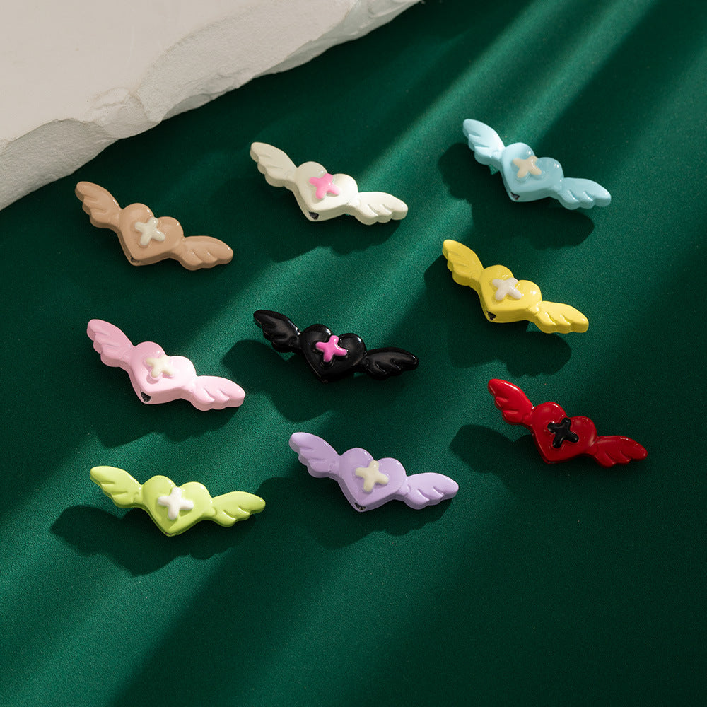 Angel Wing Metal Beads 25mm Colorful Baking Painted 10pcs