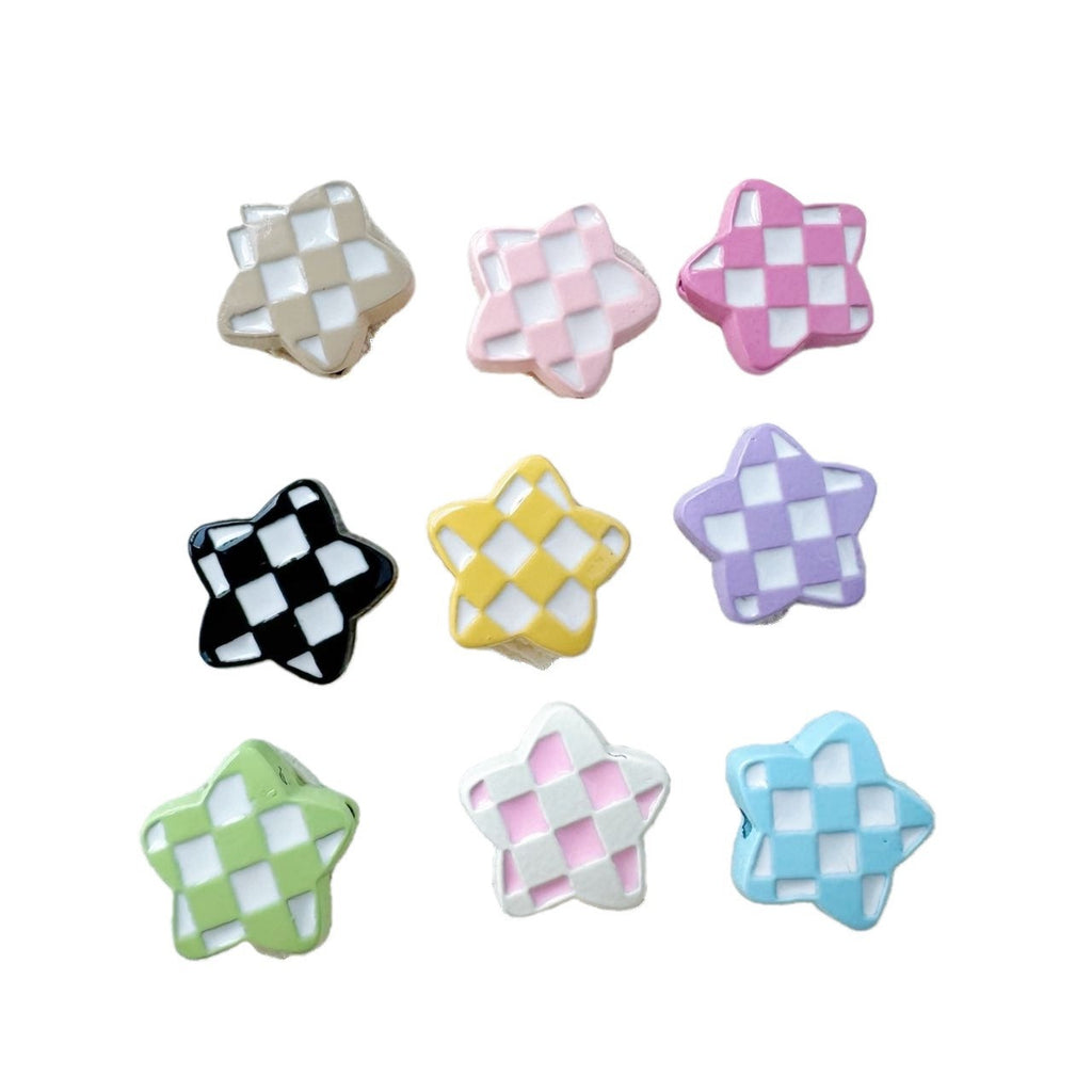 Star and Heart Metal Beads 13mm Baking Painted Houndstooth 10pcs 5