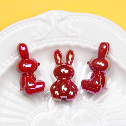 Glow Bunny Acrylic Beads 35mm UV Plating Pastel Colors 10pcs 7