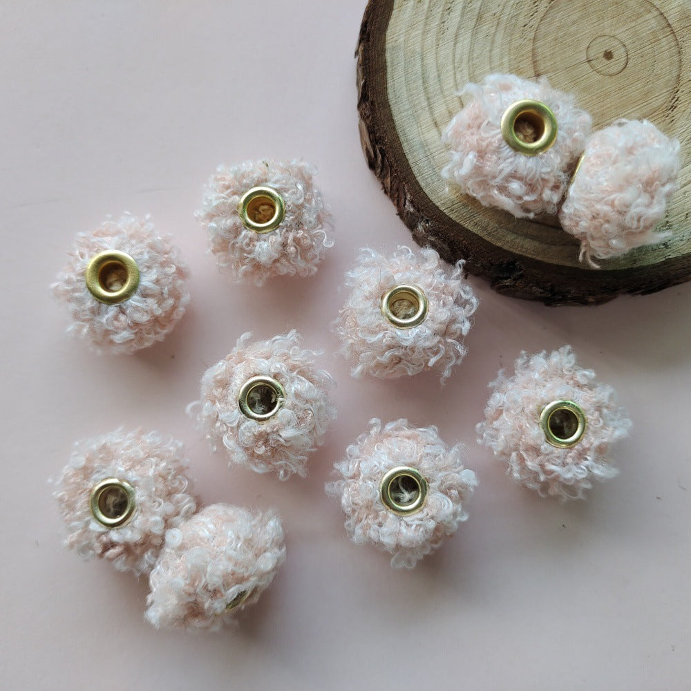 Fabric Fluffy Spacer Beads 15mm Two-Color Teddy 100pcs 7