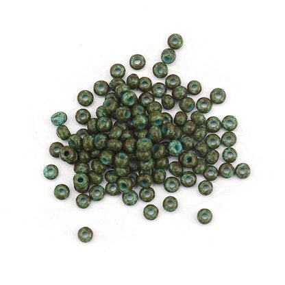 Czech Glass Seed Beads 3mm Olive Green Blue Speckled Polished 380pcs 8