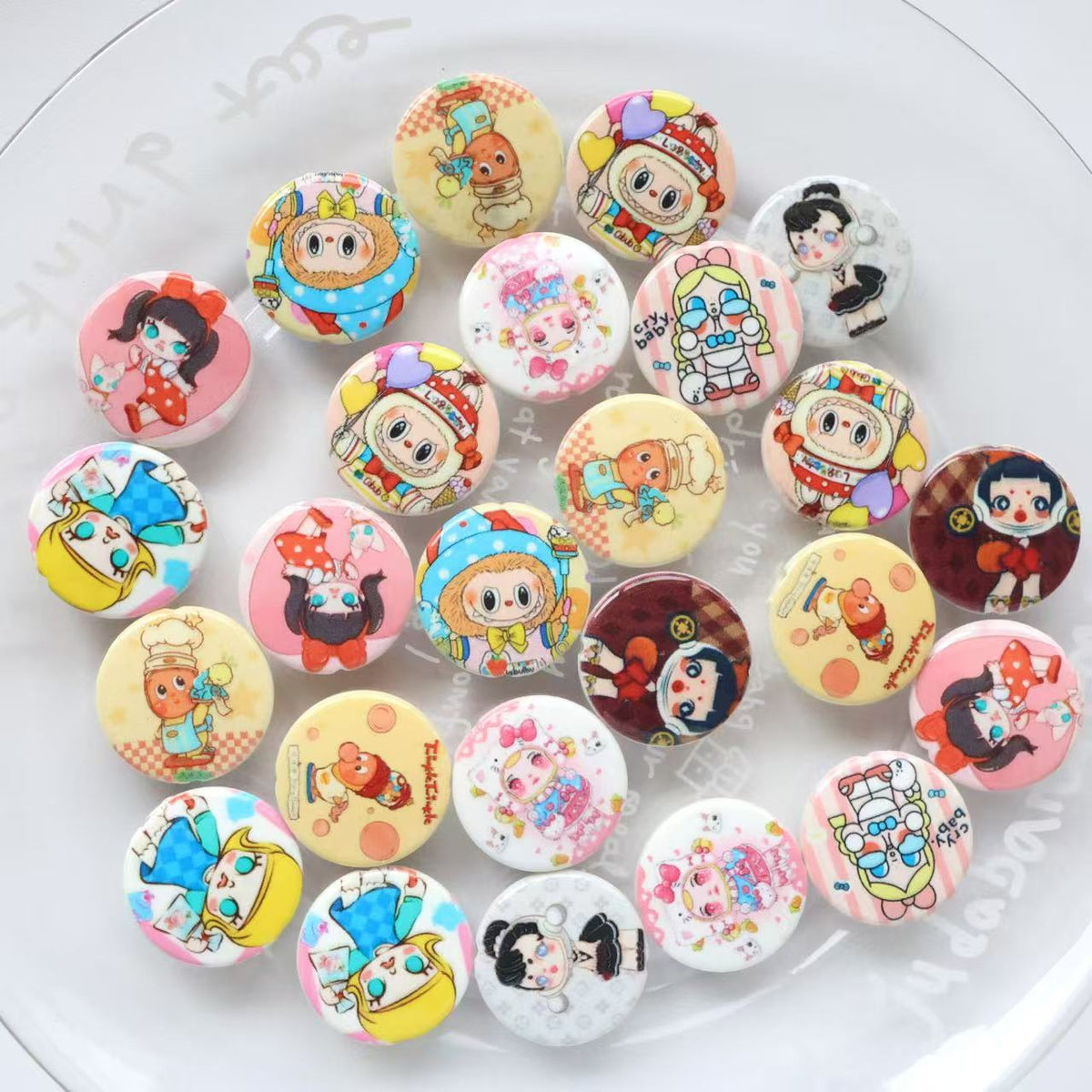 Flat Pop Art Acrylic Beads 25mm Printed Character Design 20pcs 3
