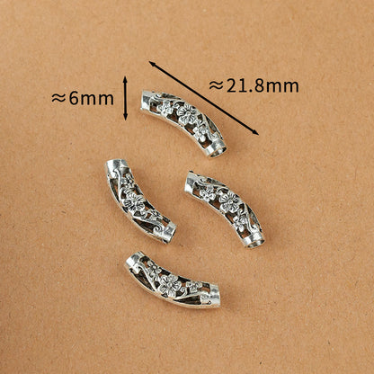 Tube Metal Beads Tibetan Hollowed-out Flower Pattern Vintage Silver Tone 20pcs 8