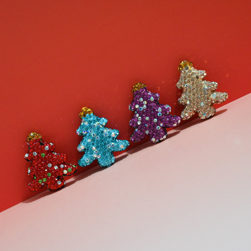 Polymer Clay Christmas Tree Rhinestone Beads 30mm Festive Holiday 10pcs