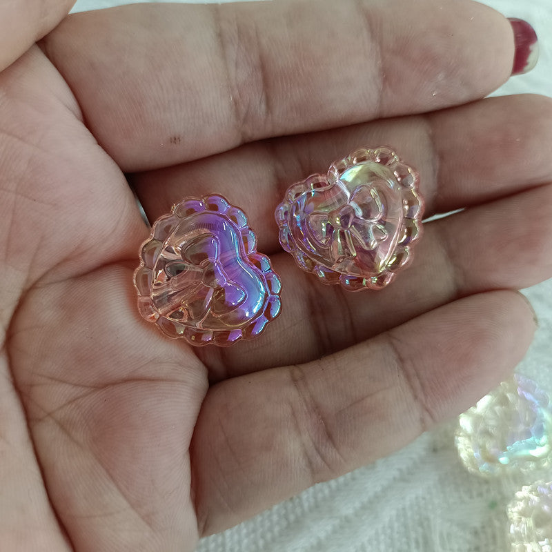 Transparent UV Plating Bow Heart Acrylic Beads 22mm 100pcs 8