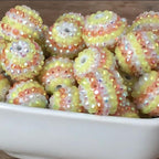 Rhinestone Bubblegum Beads 16-22mm Yellow Orange White Striped Resin 5pcs