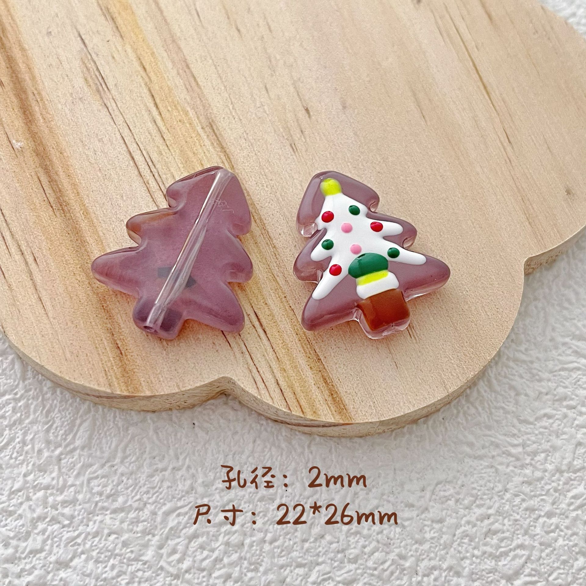Hand Painted Christmas Tree Glass Beads 26mm Cartoon Pattern 1pc 16