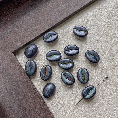 Vintage Czech Coffee Bean Lampwork Glass Beads 8x11mm 10pcs 15