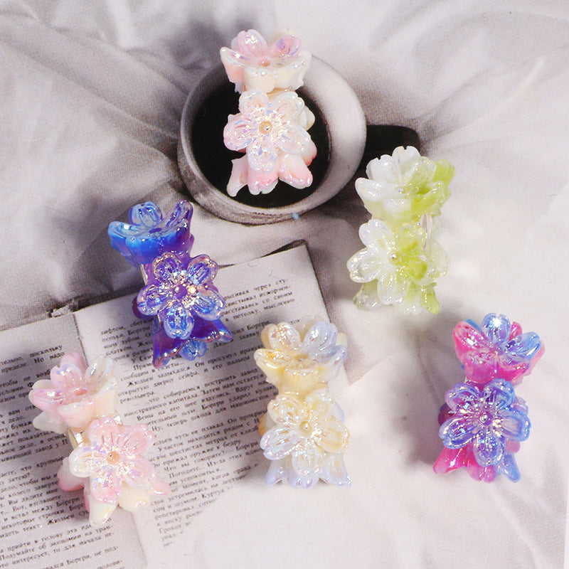Gradient Flower Resin Barrel Beads 18mm Iridescent Shimmer 5pcs 12