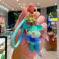 Resin Gradient Wool Bear Keychain with Soft Ribbon and Gold Accents 10