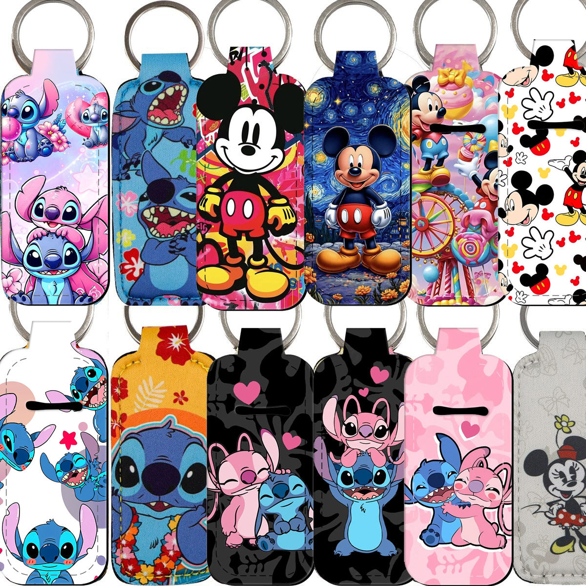 Cartoon Character Chapstick Holder Keychain Neoprene Colorful 8pcs