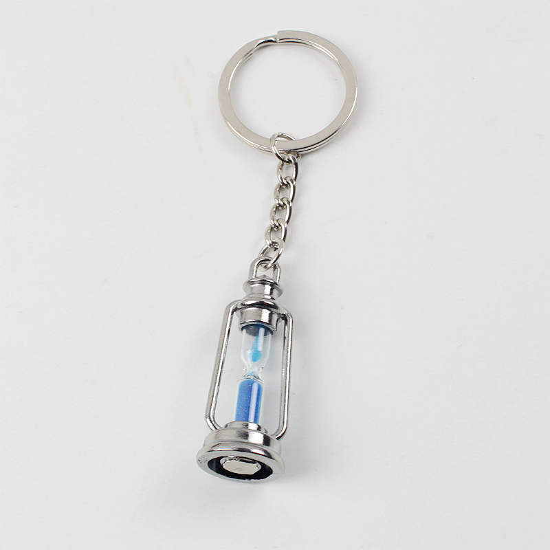 Vintage Metal Kerosene Lamp Hourglass Keychain with Colorful Sand 7