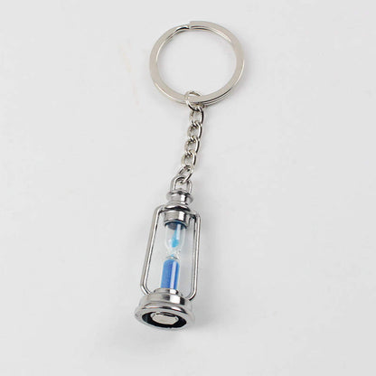 Vintage Metal Kerosene Lamp Hourglass Keychain with Colorful Sand 7