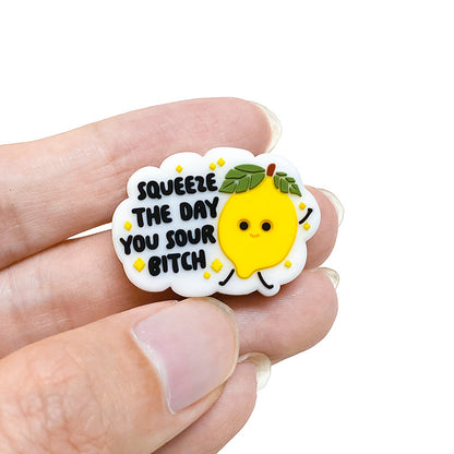Silicone Focal Beads Lemon Character With Squeeze The Day Text 20pcs 5