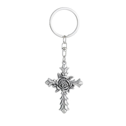 Rose Cross Keychain Metal Zinc Alloy Vintage Floral Design 5