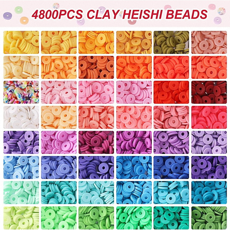 Heishi Clay Beads 6mm Matte 48 Color Mixed with Star Square Accents 4800pcs 2
