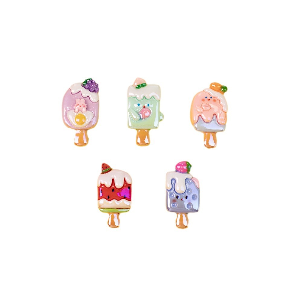 Playful Fruit Popsicle Resin Beads Glossy Pastel Colors 10pcs 5