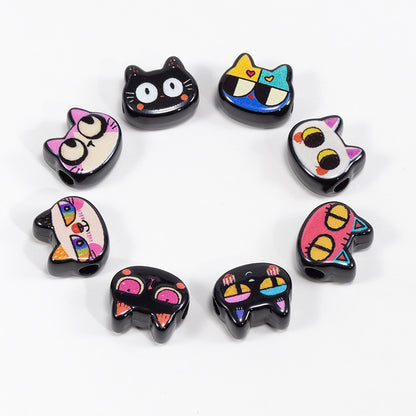 Painted Big Eyed Kitten Acrylic Beads 18mm Colorful Mixed 10pcs 2